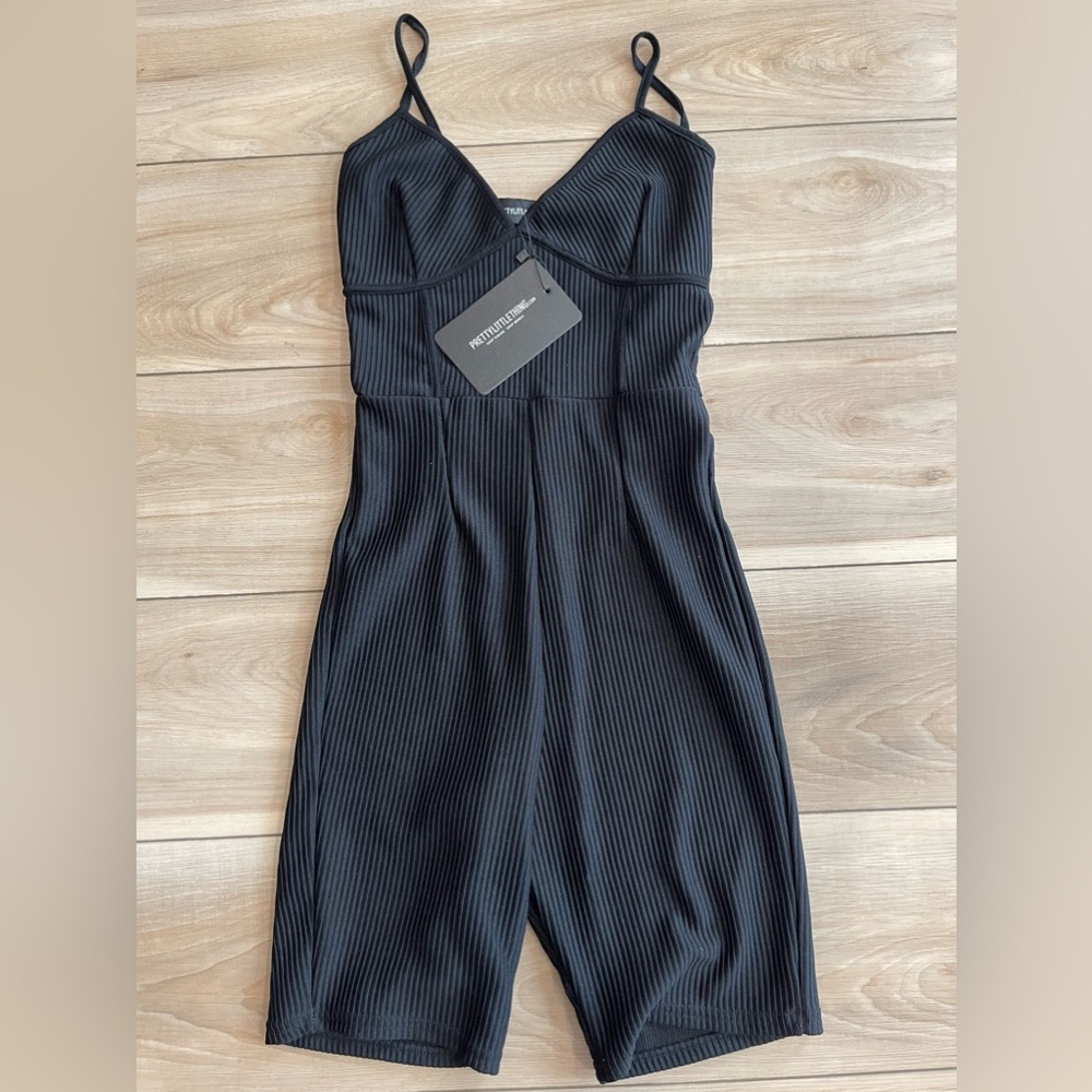 Never worn! Black thick rib plunge unitard